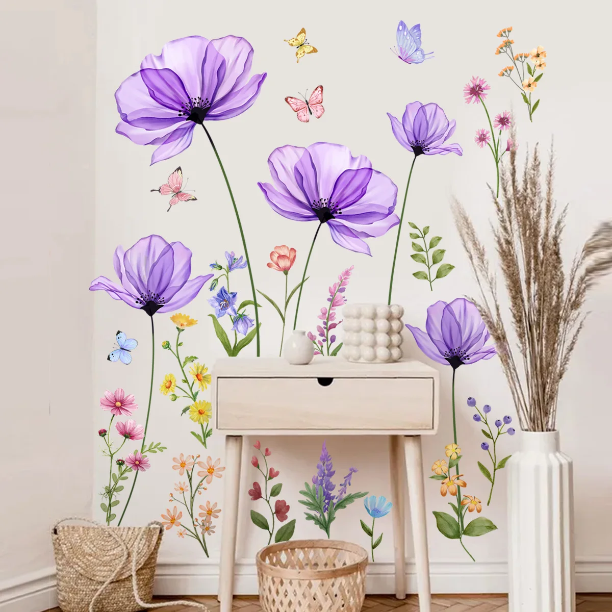 Наклейка на стену с фиолетовым цветком декор для детской комнаты украшение дома