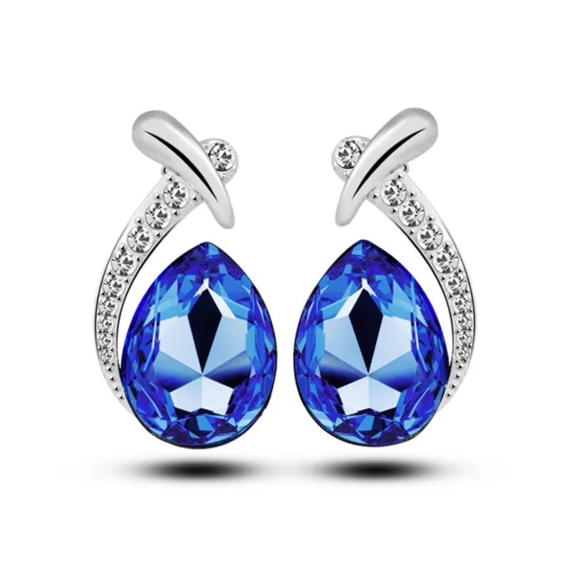 Женские серьги-гвоздики с кристаллами в виде листьев и перьев | Украшения