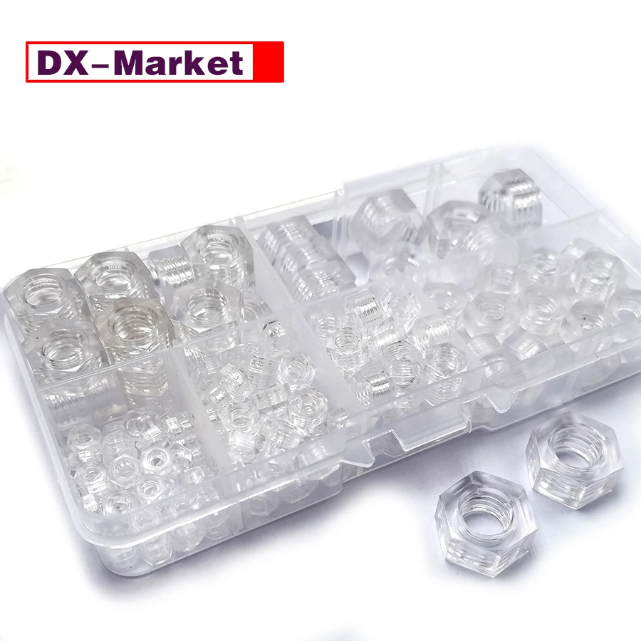 

M3-M10 Transparent Plastic Nut Kit , Polycarbonate Plastic Hex Nut ,F010