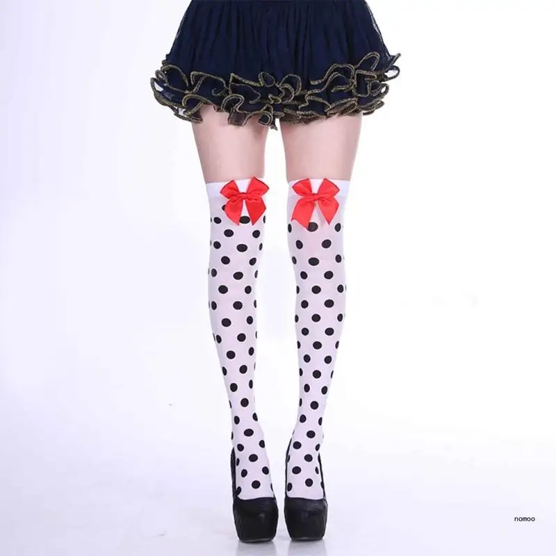 Элегантные женские гольфы выше колена с бантами украшенные ажурными полосатыми