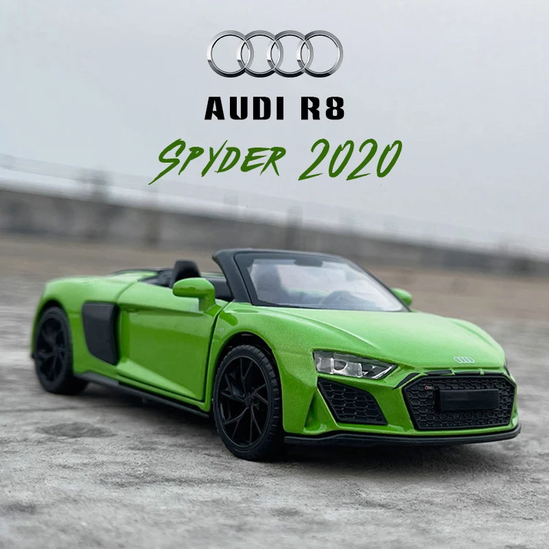 

MSZ 1:32 Pull Back Car Audi R8 Spyder 2020 Sound And Light Alloy Model Car Diecast Metal Vehicle Collection Children Toy Gift