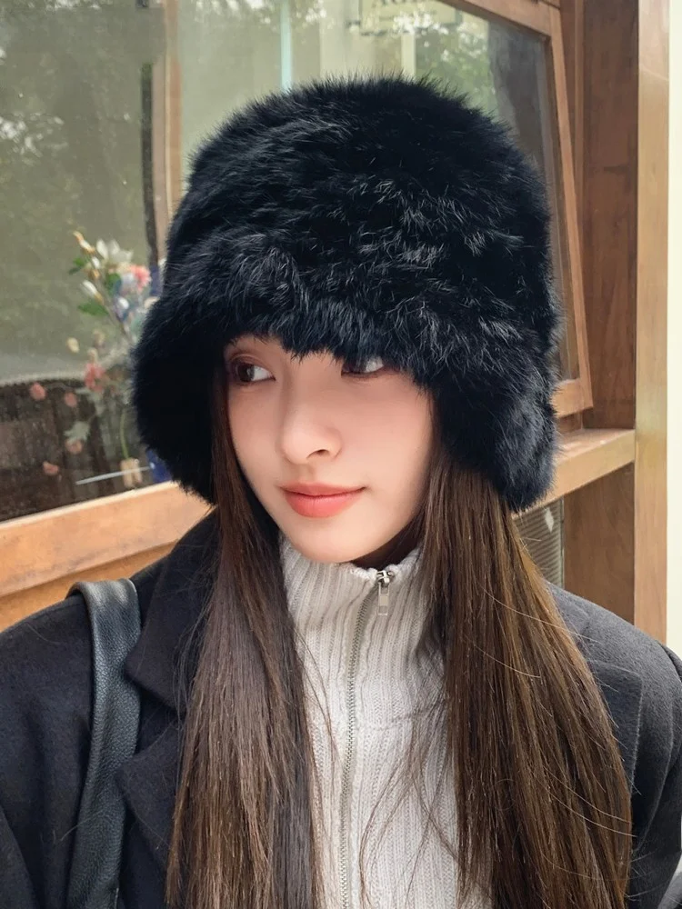 Утепленная теплая плюшевая меховая вязаная шерстяная шапка-умывальник Винни