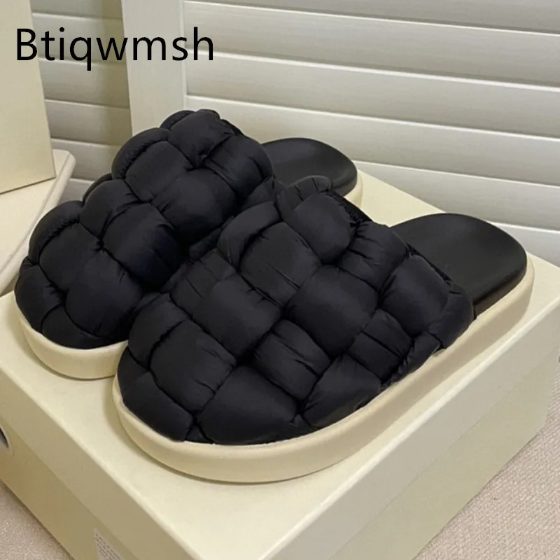 

Новинка, плетеные тапочки, женские шлепанцы с круглым носком, мягкие черные, белые, модные гладиаторские сандалии