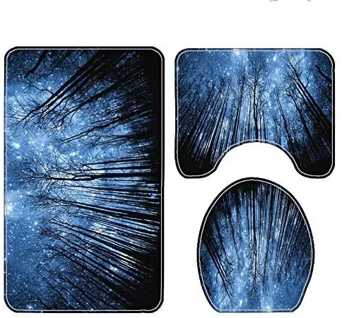 Занавеска для душа на тему ночного неба леса галактики высокого дерева синего