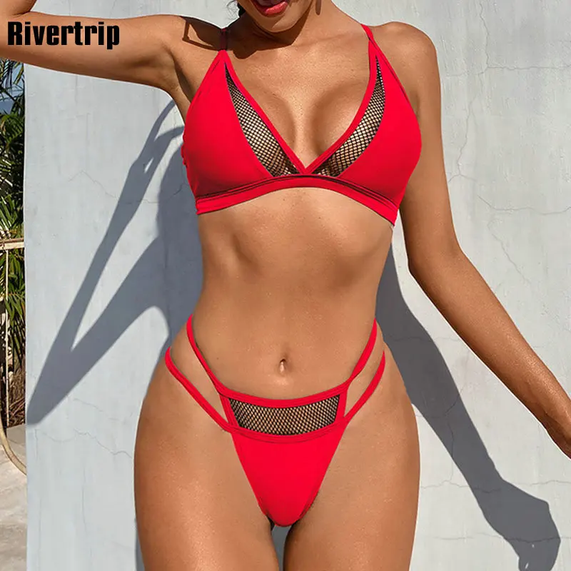 

Пикантный купальник с вырезами Rivertrip, женские микро бикини, женский купальник с перекрестными лямками, новинка 2022, комплект бразильского би...