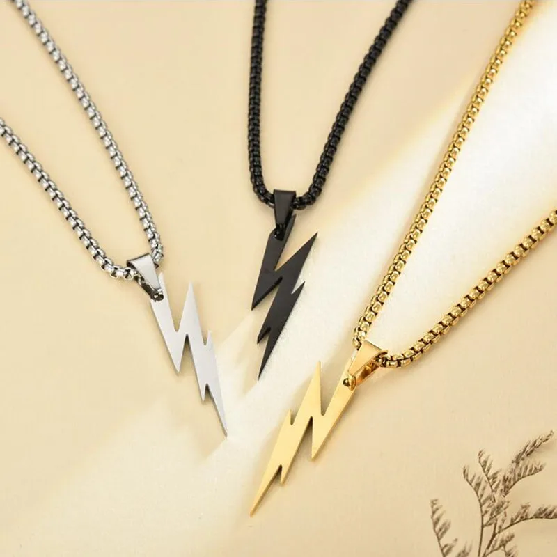 

Fashion Stainless Steel Retro Lightning Necklace Men's Hip Hop Party Locomotive Accessories Pendant Necklace Jewelry Wholesale