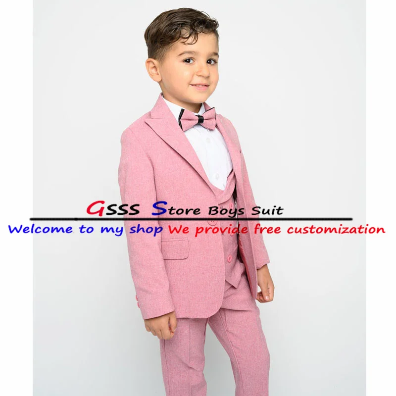 Suit for Boys Wedding Tuxedo Formal 3 Piece Suit Jacket Pants Vest Business Pink Jacket Child Custom Suit enlarge