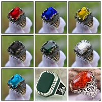 inlaid emerald green gemstone ring for mens personality retro special designer arab middle east style man ring party jewelry