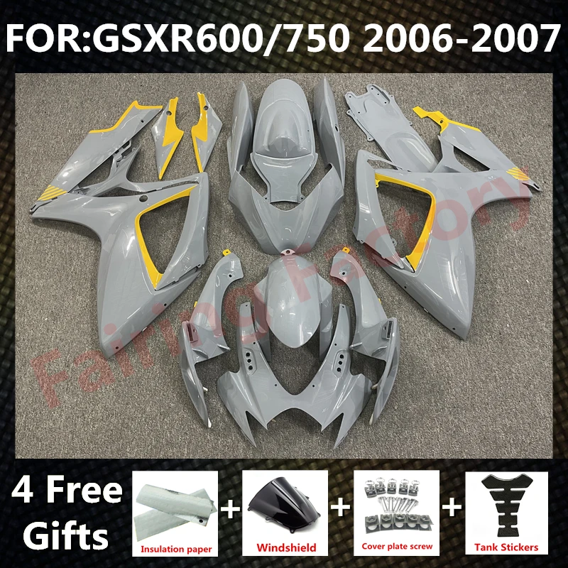 

NEW ABS Motorcycle Whole Fairing kit fit for GSXR600 750 06 07 GSXR 600 GSX-R750 K6 2006 2007 full Fairings kits set yellow grey