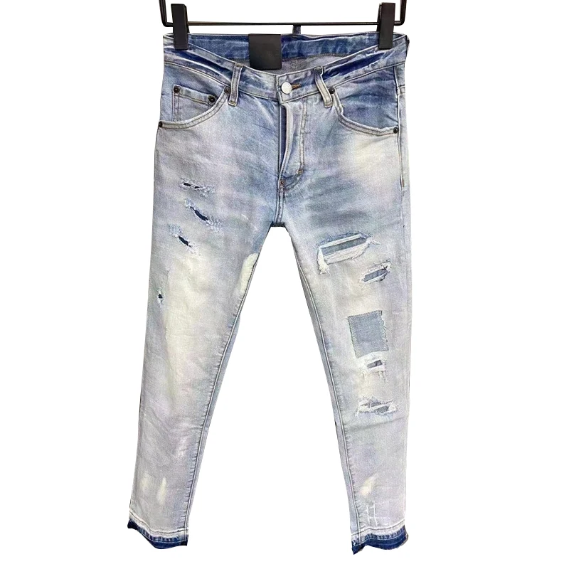 style Starbags dsq four season jeans men's strong water wash hole paint dot hip hop casual fit elastic model fashion