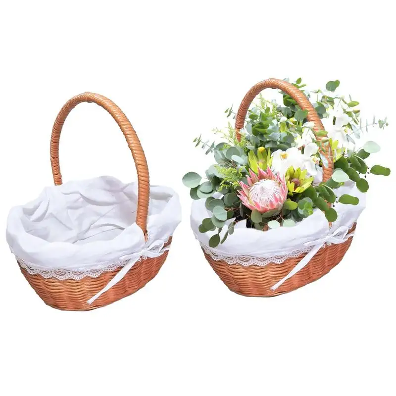 

Rattan Gift Basket Wicker Handwoven Storage For Picnic Portable Imitation Rattan Picnic Basket Garden Harvest Basket For Fruit