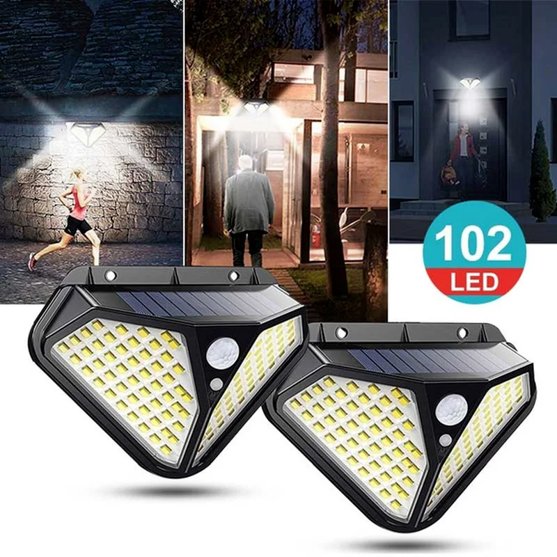 

Уличный настенный светильник на солнечной батарее, 102 светодиодов, 120 градусов, с пассивным ИК датчиком движения, водонепроницаемый садовый ...