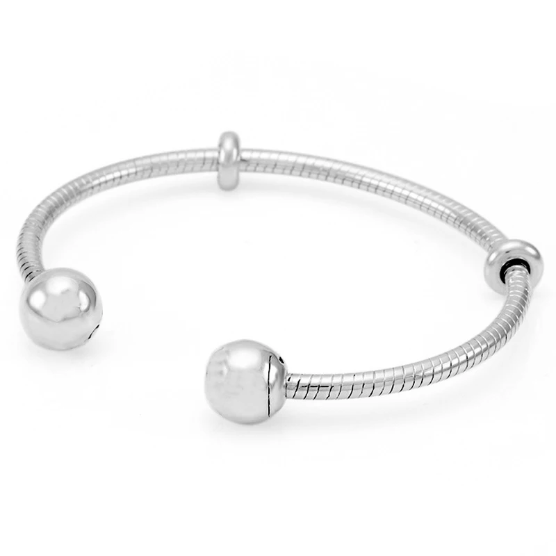 Original Sparkling Ball Cap Snake Chain Style Open Bangle 925 Sterling Silver Bracelet Fit pandora Bead Charm Diy Jewelry images - 6