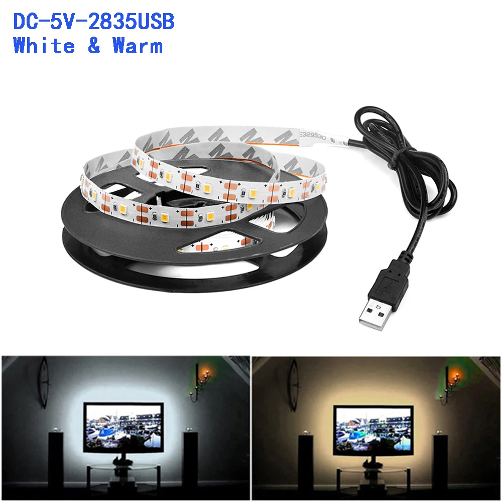 

DC 5V USB 2835 Lights Flexible LED Strips 50CM 1M 2M 3M 5M White Warm Color For TV Background Lighting