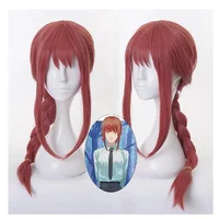 Anime Chainsaw Man Makima Cosplay Wig 70cm Red Long Ponytail Heat Resistant Synthesis Hair Halloween Props