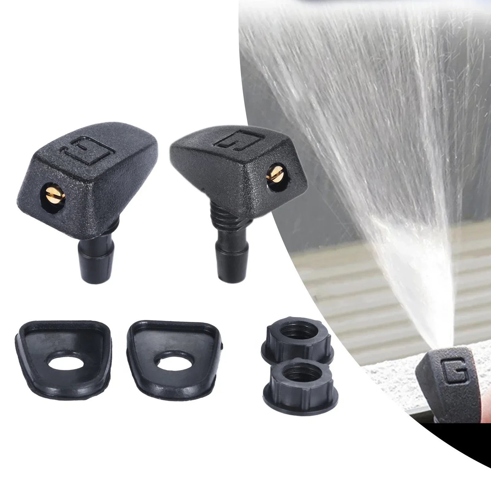 

2 шт., черные пластиковые универсальные автоматические передние лобовое стекло, форсунки для омывателя ветрового стекла, вентилятор для воды, крышка носика, насадка для омывателя, насадка стеклоочистителя