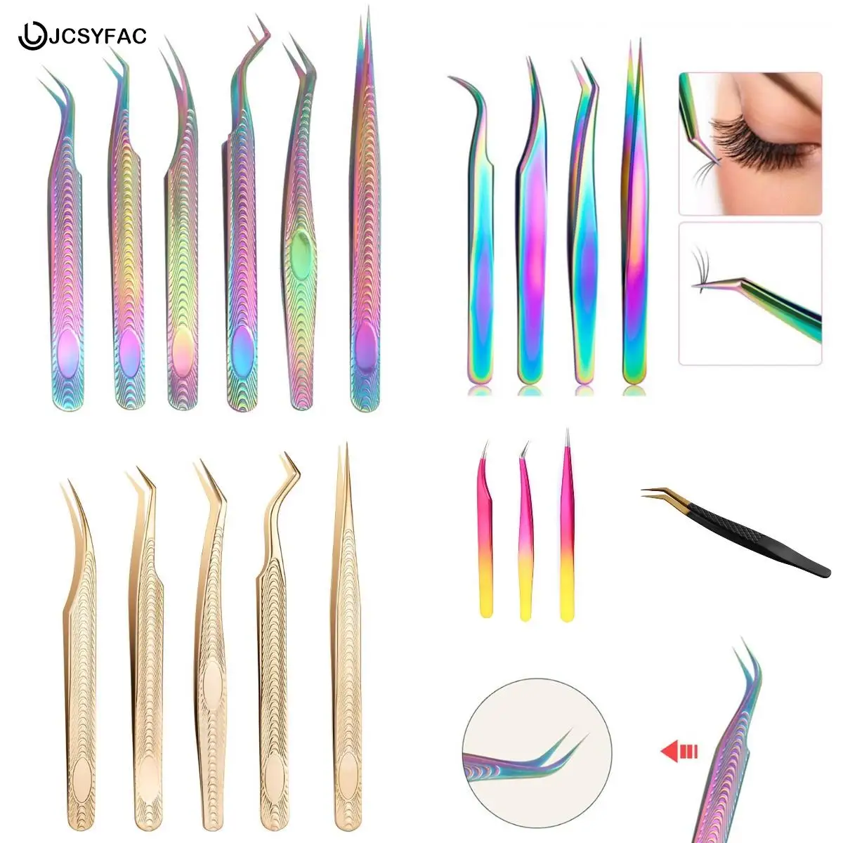 

New Eyelash Extension Tweezers Anti-static False Eyelashes Stainless Steel Professional Tweezer 3D Accurate Pincet Makeup Tool