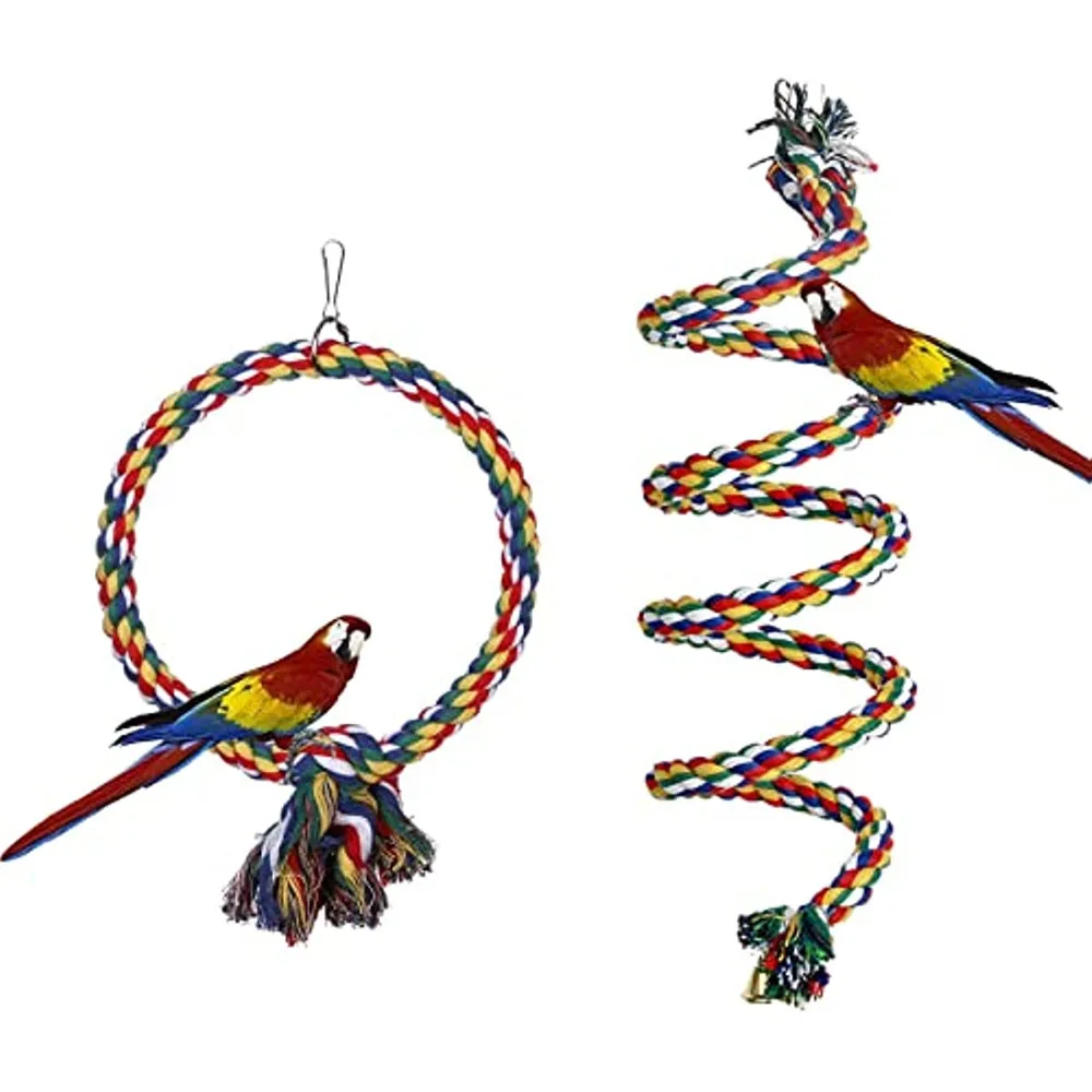 

Pet Bird Toys Parrot Swing Rings Parakeet Cage Toy Accessories Decorations Colorful Cotton Rope Rings Cockatiel Supplies Cotton