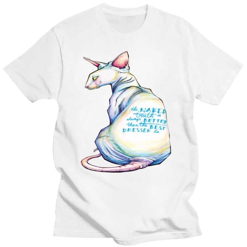 Camiseta de la verdad desnuda para hombre, camiseta 3D de gato Sphynx, camisetas sin pelo canadiense, camiseta estampada, ropa negra de algodón, estilo único
