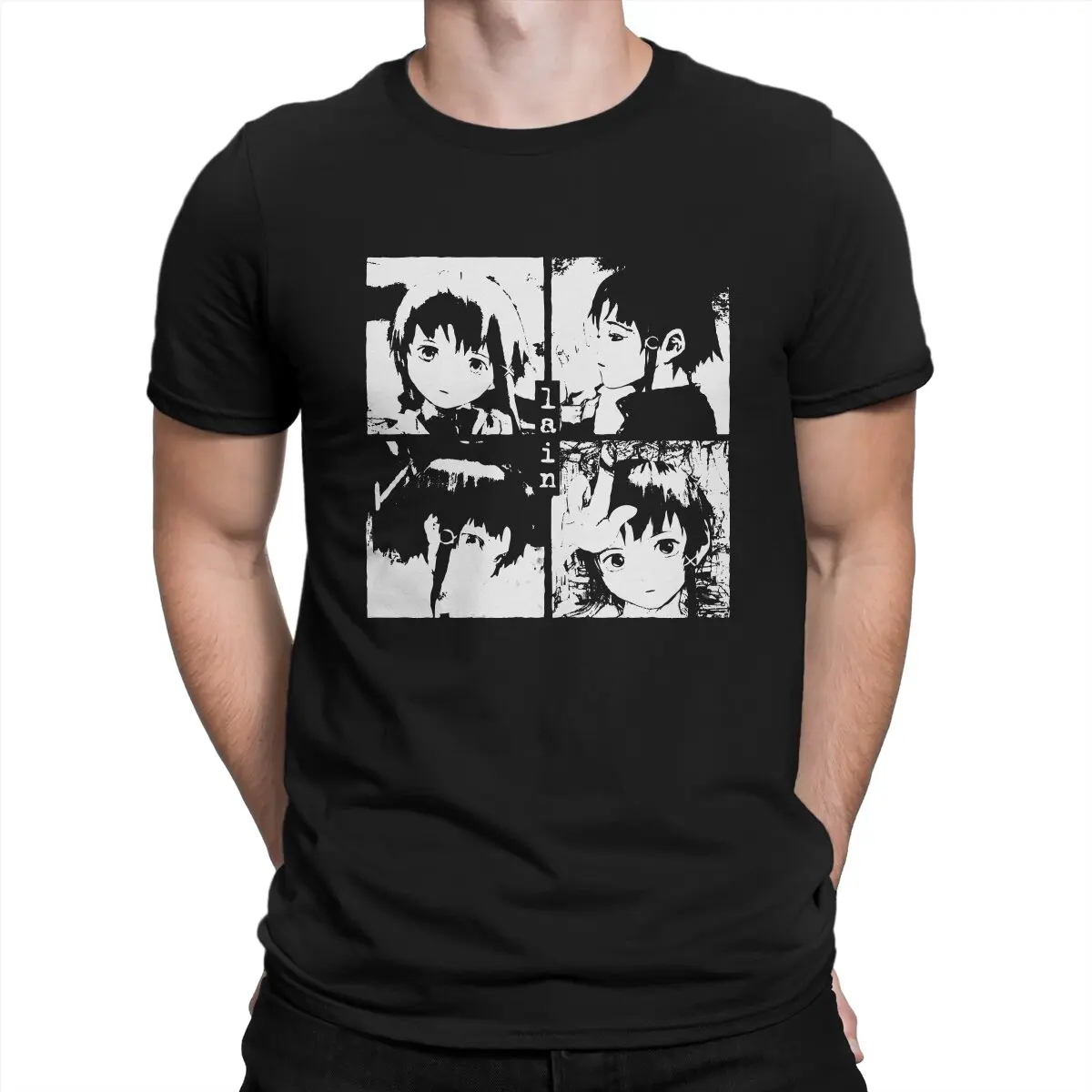 

Anime Manga Newest TShirt for Men Serial Experiments Lain Round Collar Basic T Shirt Personalize Birthday Gifts Tops