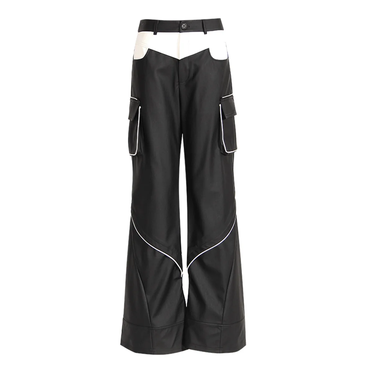 

SuperAen Niche Design Pants 2023 New Color Contrast Splicing Three-dimensional Split Pants Casual Leather Pants