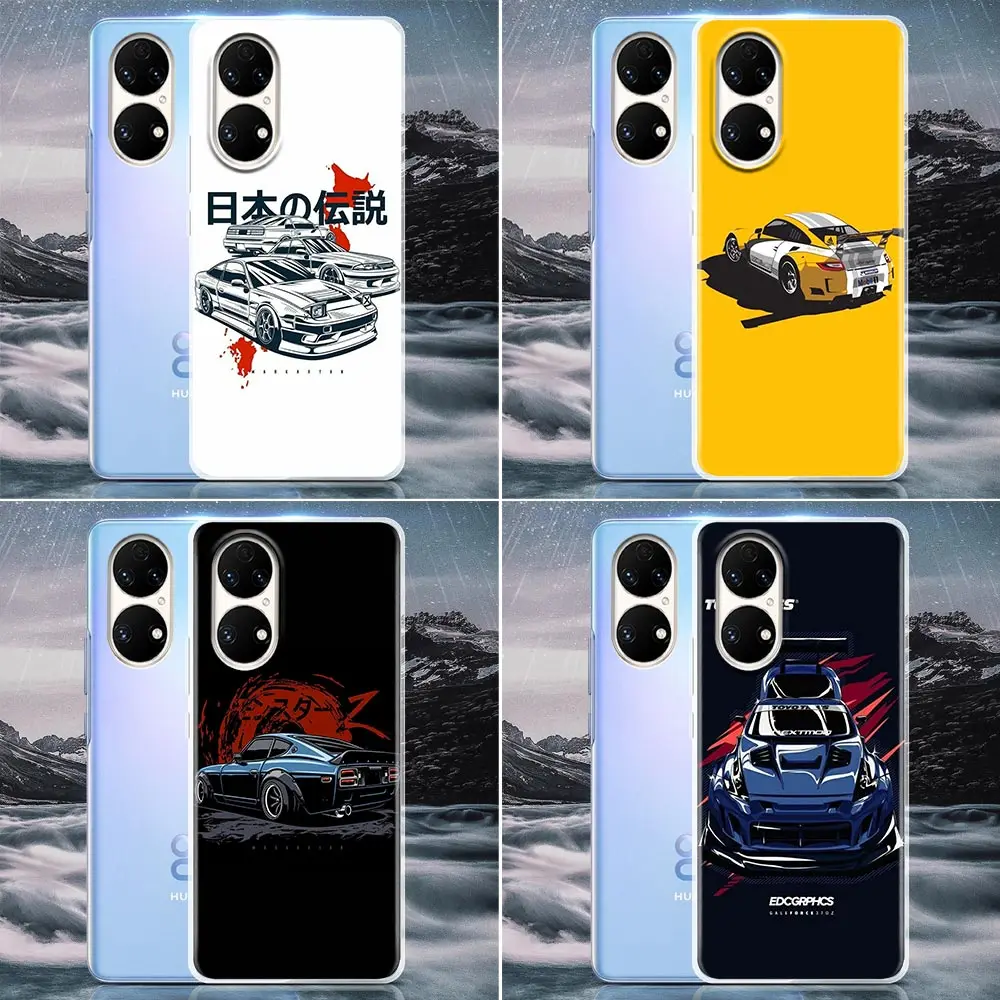 

Clear Phone Case for Huawei P20 Pro P30 P40 Pro Plus Lite 4G P50 Pro P Smart 2019 Case Sports Car Soft Silicone Cover JDM Drift