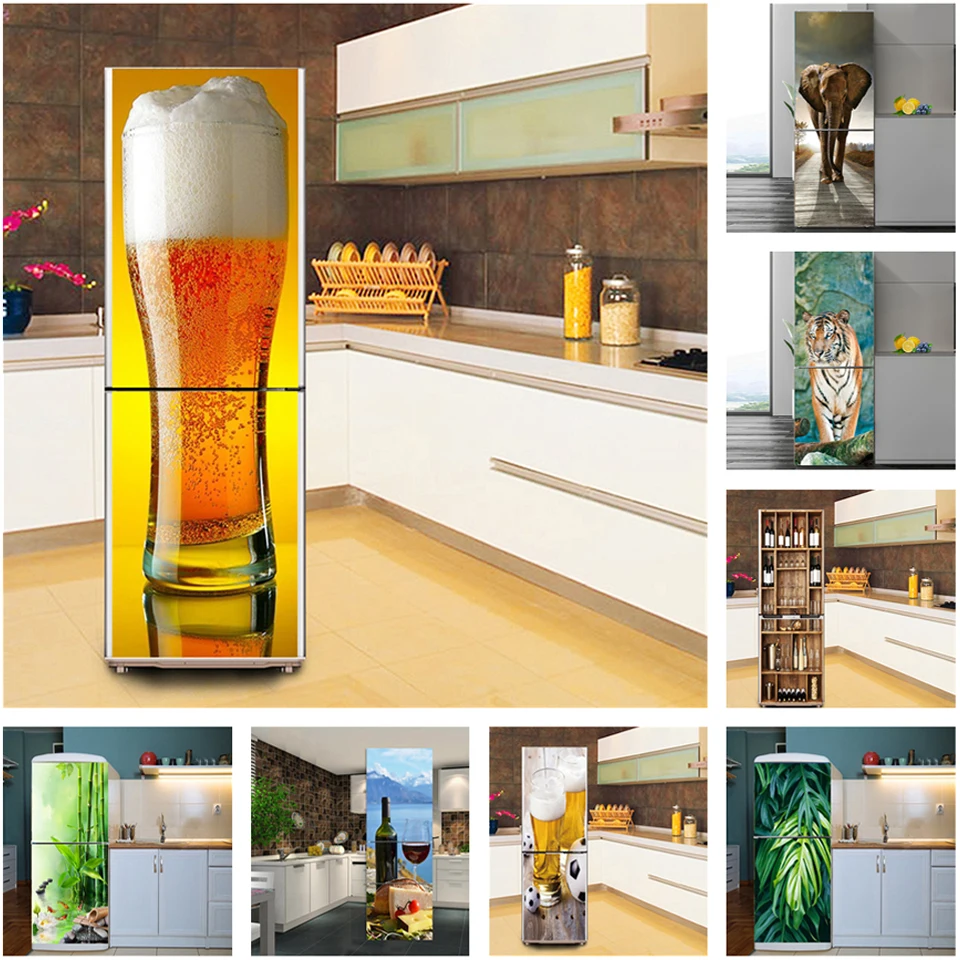 

Beer Mug Wallpaper Refrigerator Sticker Kitchen Decoration fridge Poster Self-adhesive Waterproof Removable Mural DIY Wall Decal