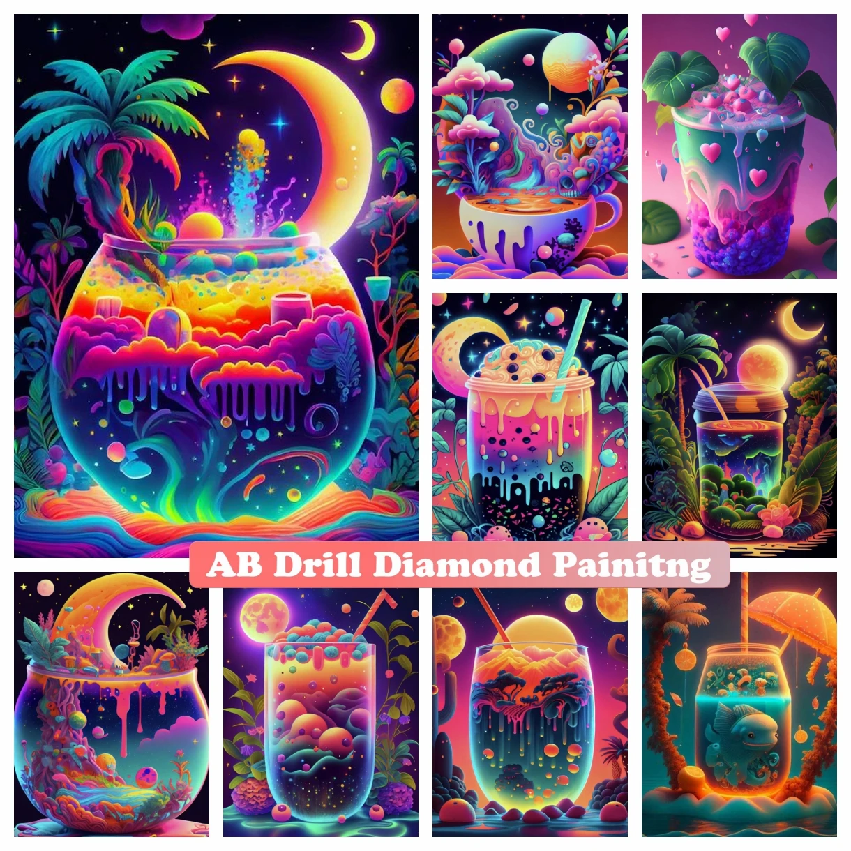 

A Cup Of Psychedelic Dreams 5D AB Drill Diamond Painting Neon Drink Art Mosaic Cross Stitch Home Decor Gifts NEW Arrivals