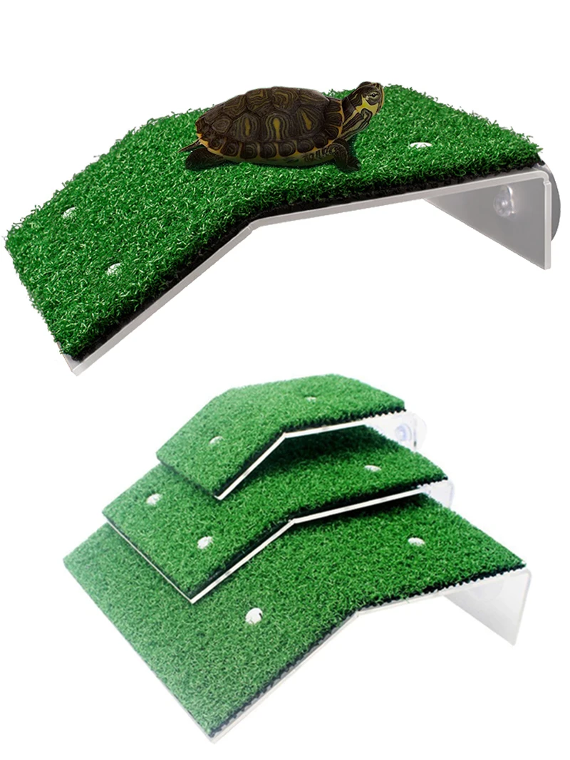 

Turtle Basking Platform Resting Terrace With Fake Turf Tortoise Ramp Fish Tank Aquarium Platform Ladder Lawn For Reptile Frog