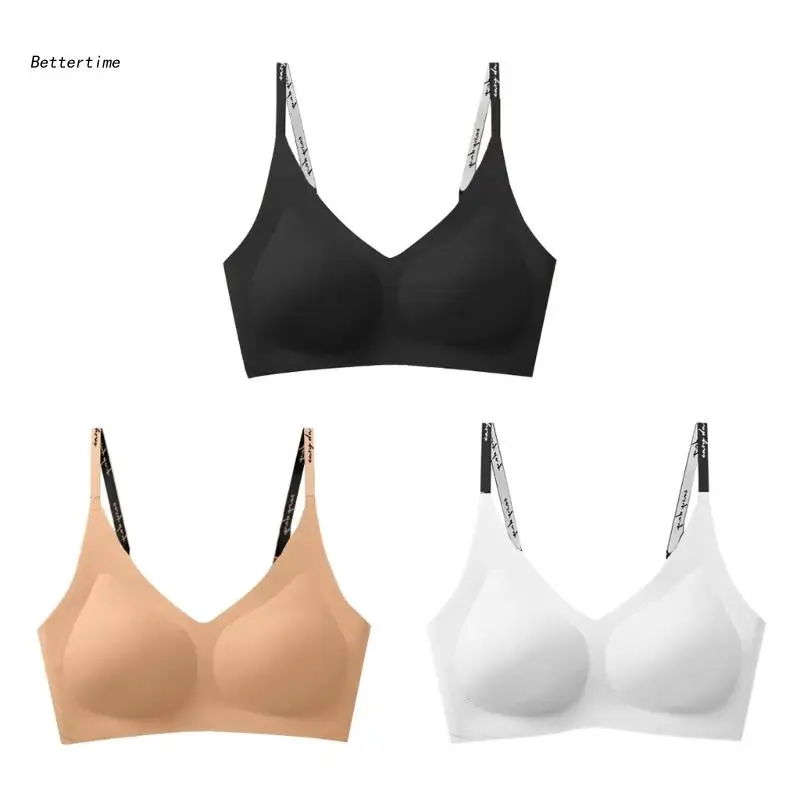 

B36D Womens Low Back Bras Wireless Sexy V-Neck U-Shaped Backless Bralette with Fashion Letter Strap and Removable Padding