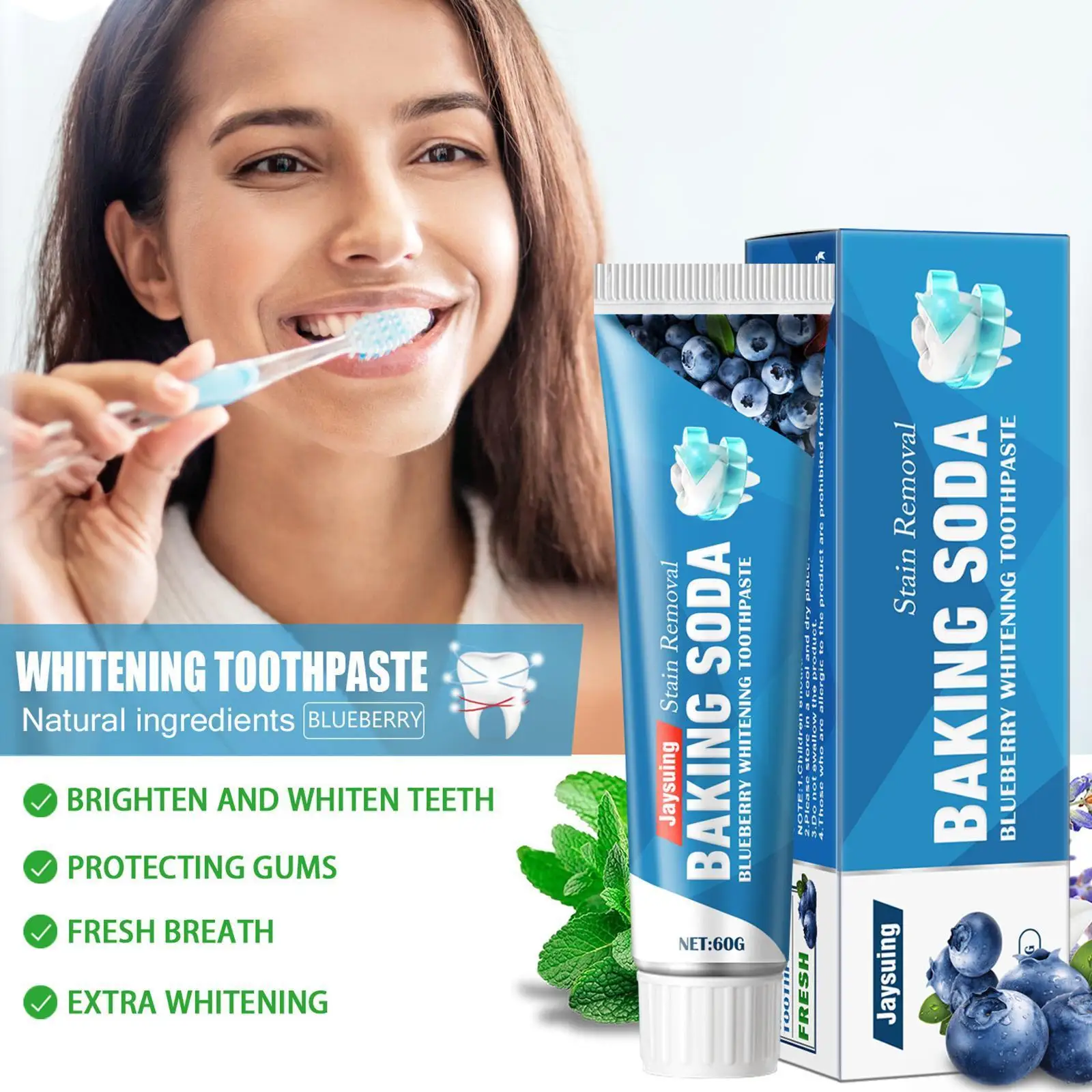 

Baking Soda Toothpaste Teeth Whitening Cleansing Teeth Stains Fruit Paste Removal Tooth Whitening Freshen Breath Flavor Tee B0V5