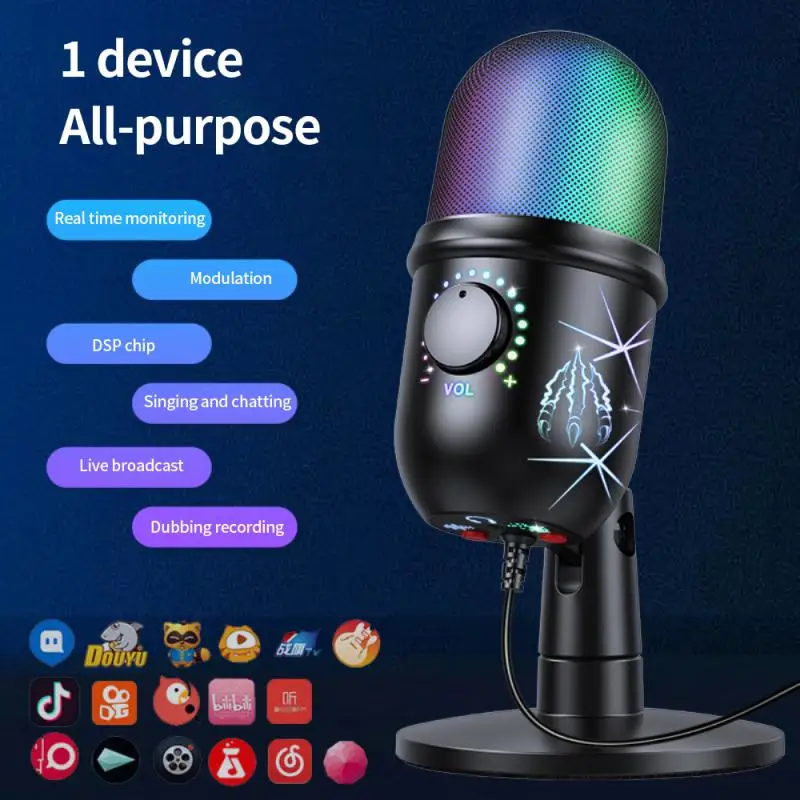 

USB Condenser Microphone Computer Dubbing Recording Mobile Phone Live Karaoke Noise Reduction Game e-sports RGB Microphone