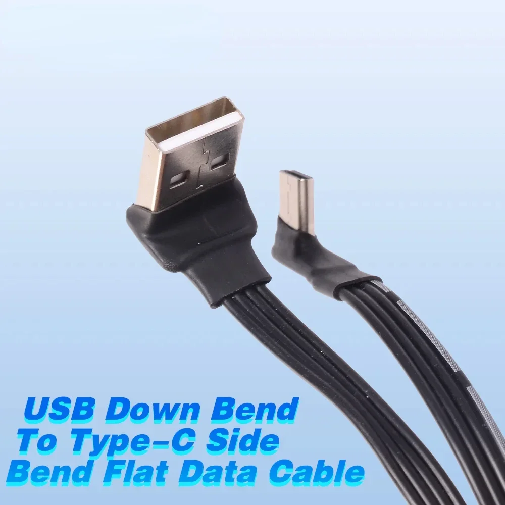 USB 2.0 Male Up &amp Down Left Right Angled 90 Degree to Type-C Elbow Charging Data Cable Short Extension Flat Soft Wire 5cm