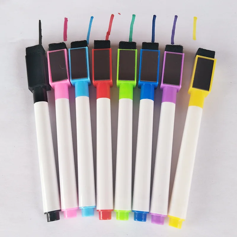 8pcs\set Erasable Colorful Black Whiteboard Pen Marker Magnetism and Brush Office School Stationery Supplies
