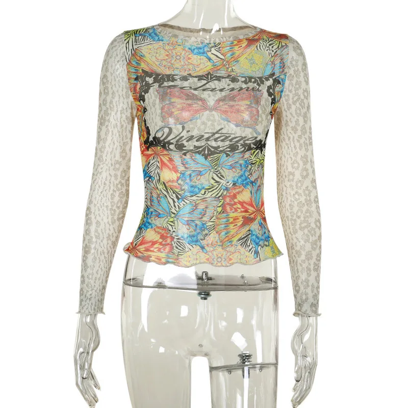 Sifreyr уличная утягивающая сетчатая футболка с принтом и круглым вырезом длинными