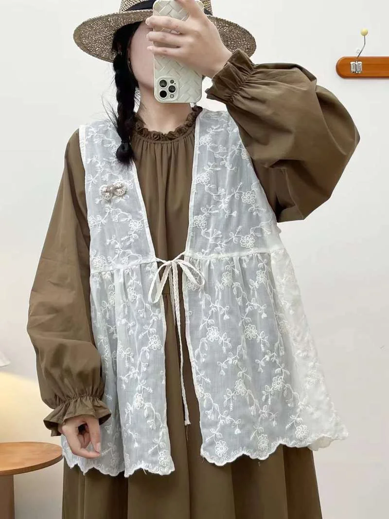 Женский жилет с v-образным вырезом и вышивкой куртка без рукавов хлопковый