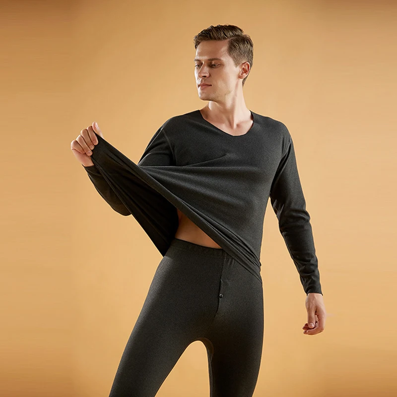 Large Size Seamless Men's Thermal Underwear Suit Male Winter Thicken Thermo Underwear Set 2Pcs Mens Keep Warm Thermal Clothing