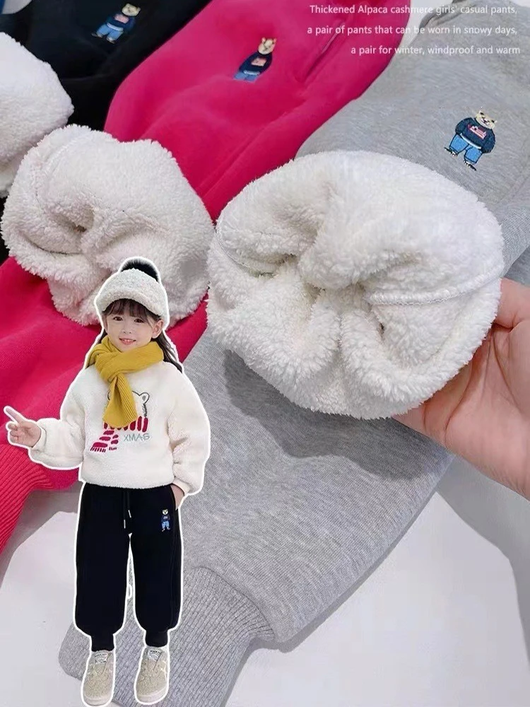 

Kids Winter Thick Padded Pants Plus Velvet Warm Trousers Autumn Children Cartoon Cotton Long Pants New Casual Clothing 2-8 Years