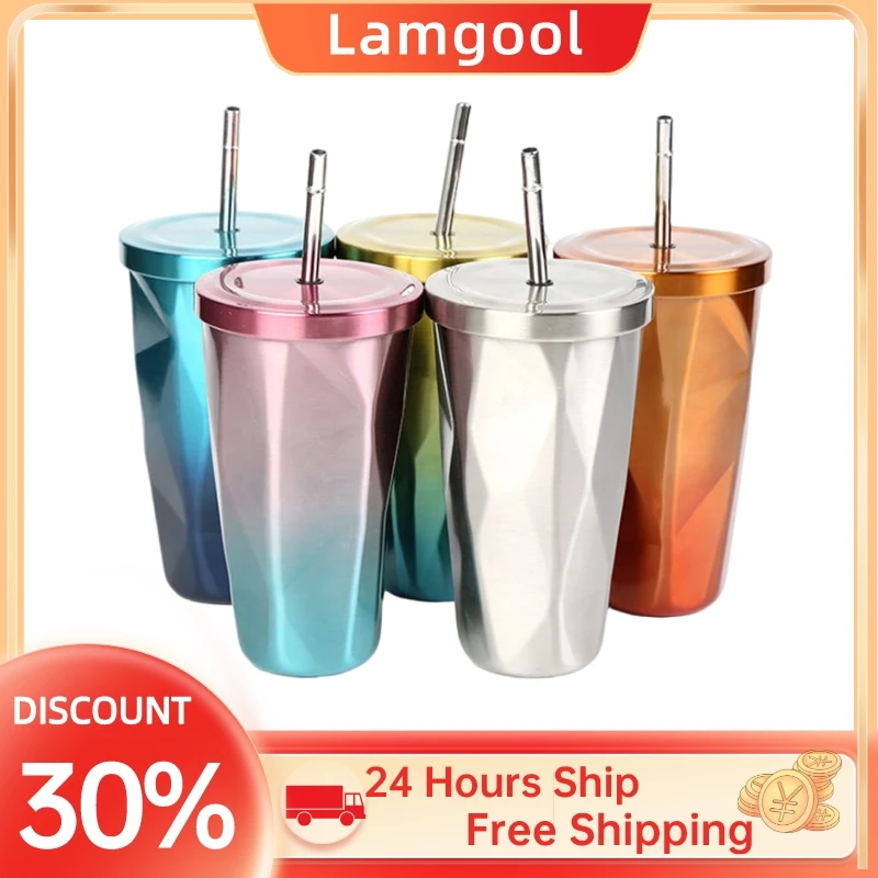 With Straw To Go Cold Beer Cup Insulated Water Tumbler Hot S