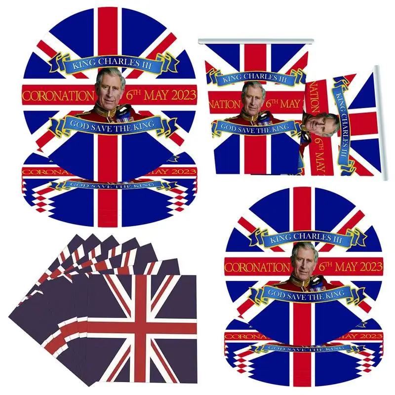 

Union Jack Tableware Set UK Themed Paper Plates/Napkins/Cups Party Tableware For King Charles III Coronation Decorations