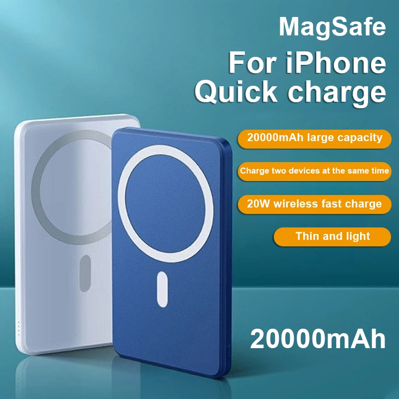 

Portable Large Capacity Magnetic Mini 20000mAh Power Bank PD20W Wireless Fast Charge External Battery for Mobile Phone