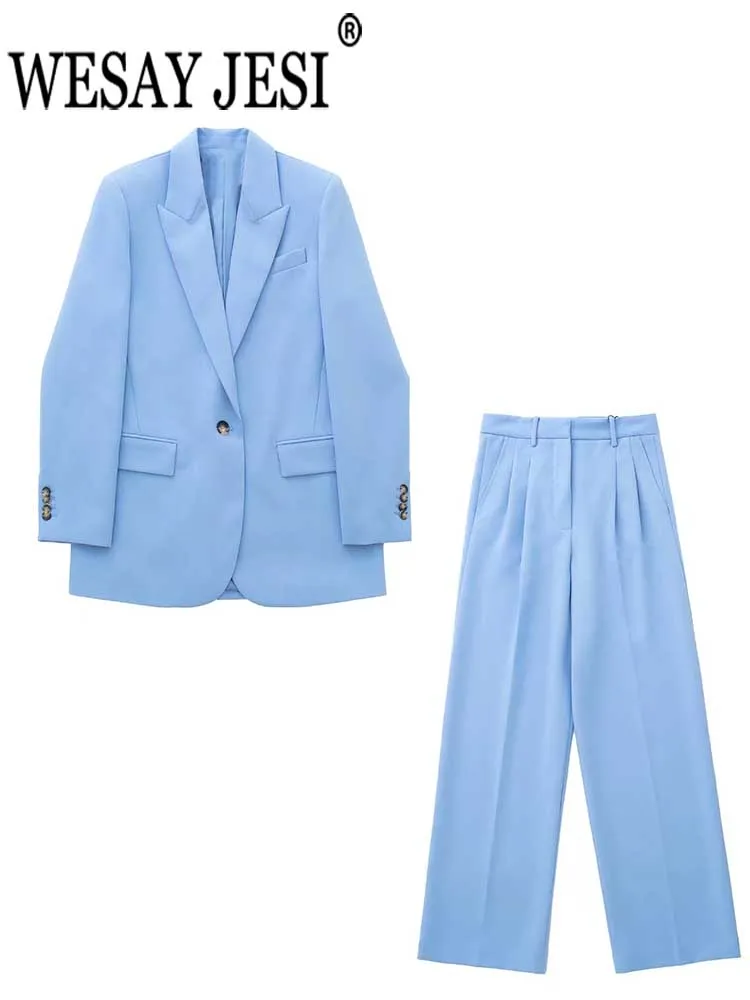 

WESAY JESI Women's Clothing Single Button Solid Simple Blazer + High Waist Elegant Trousers Fashion Female Commute 2 Piece Set