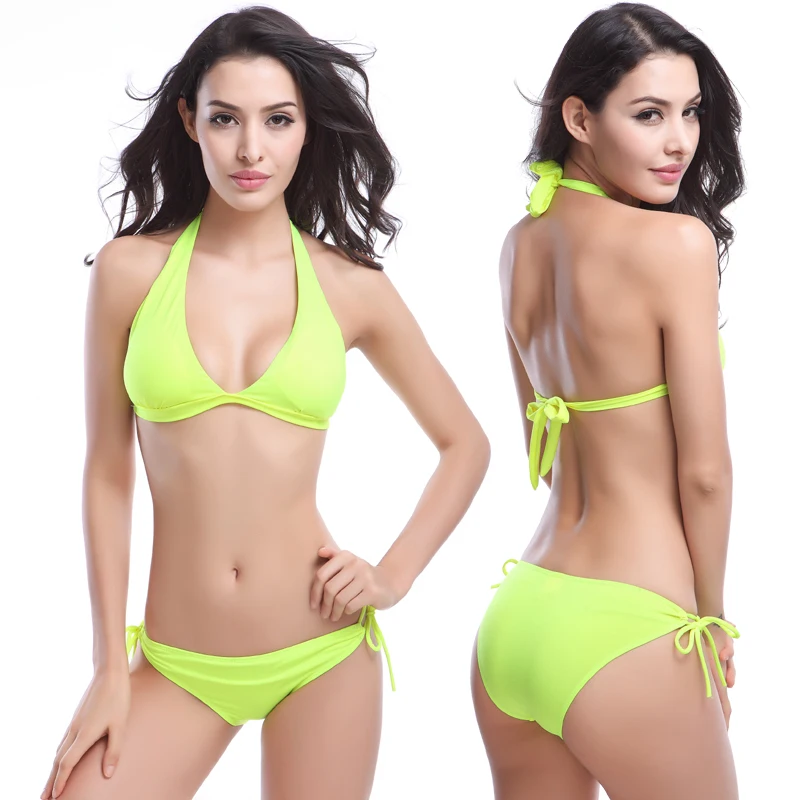 

SWIMMART Bright Colors Lady Swimsuit 2023 Summer Plunge Halter Bikini Set Classical Vintage Swimwear Women
