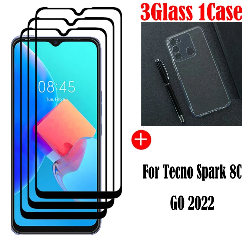 

Закаленное стекло на клеевой основе для Tecno Spark 8C, защита экрана, взрывозащищенное стекло для Tecno Spark Go 2022, чехол