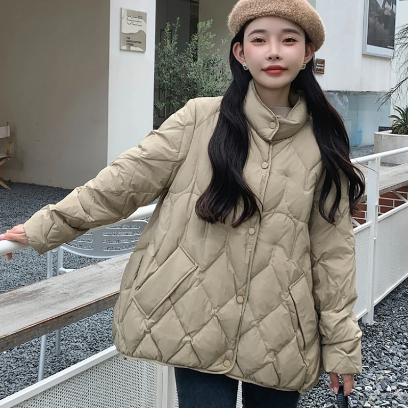 Женский легкий пуховик короткое повседневное теплое пальто с воротником-стойкой