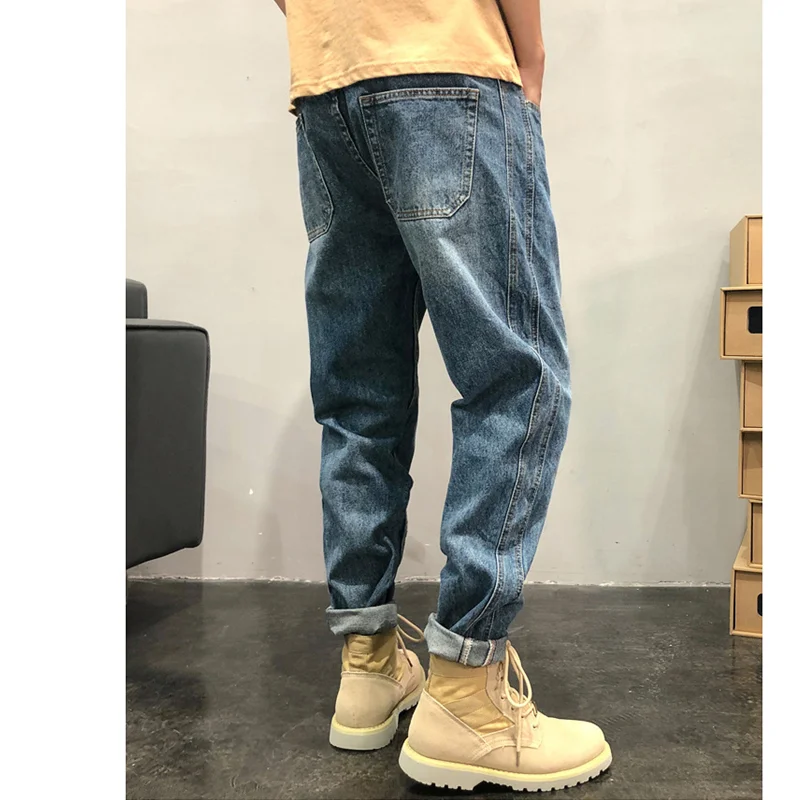 Streetwear Men Vintage Baggy Blue Jeans Large Straight Cylinder Casual Pants High Street Mopping The Floor Denim Trousers Summer