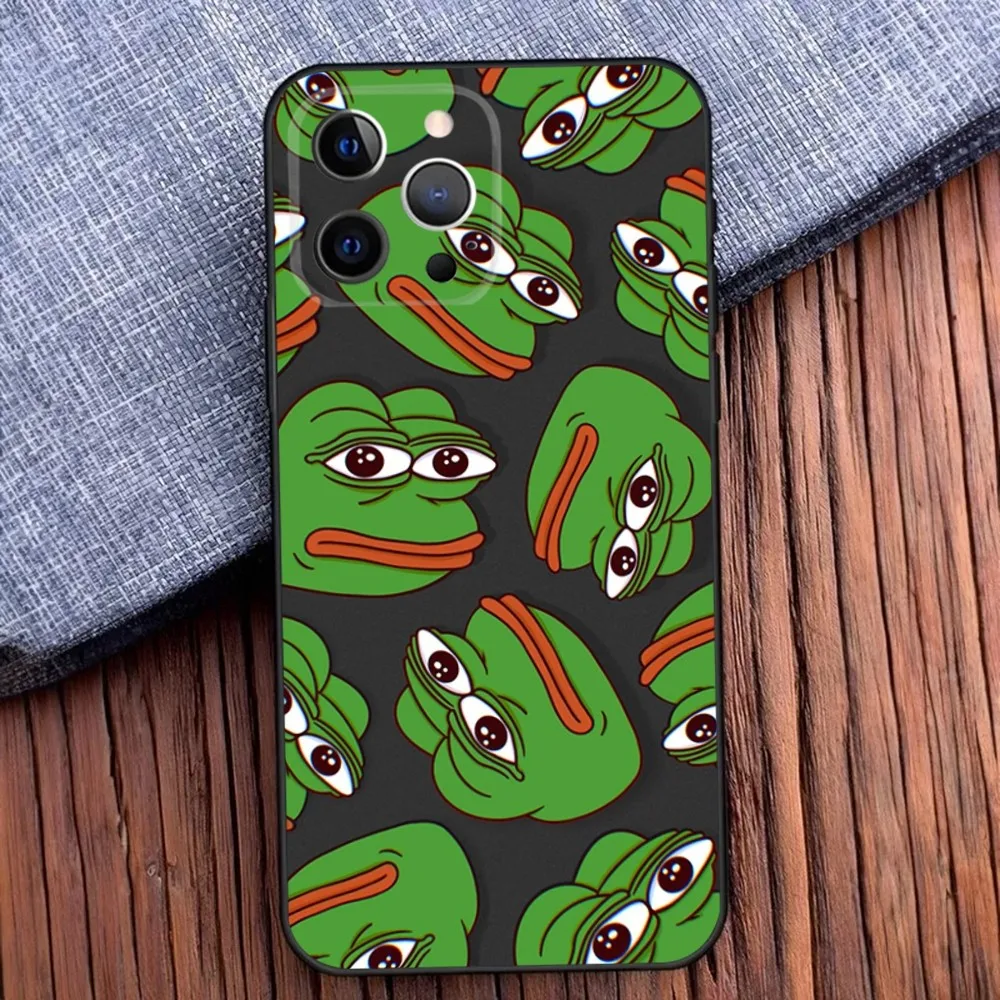 Sad Frog P-Pepe Phone Case For iPhone 16 15 14 13 12 11 Pro X XS Max XR Plus Mini Soft Black Cover
