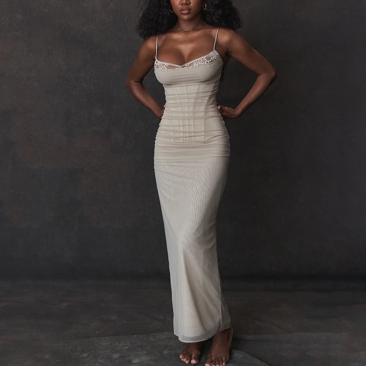 Новая женская сетчатая кружевная кофта облегающее длинное платье в стиле рыбьей