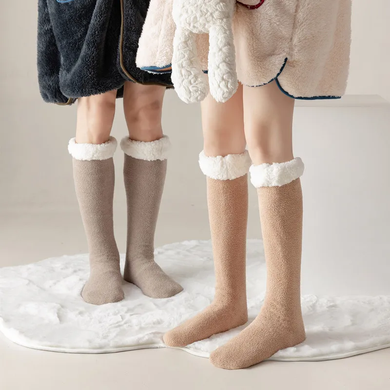 Long Socks Winter Women Stockings Couple Thick Cotton Solid Warm Thigh High Knee Young Casual Sleep Against Cold Floor Men Color