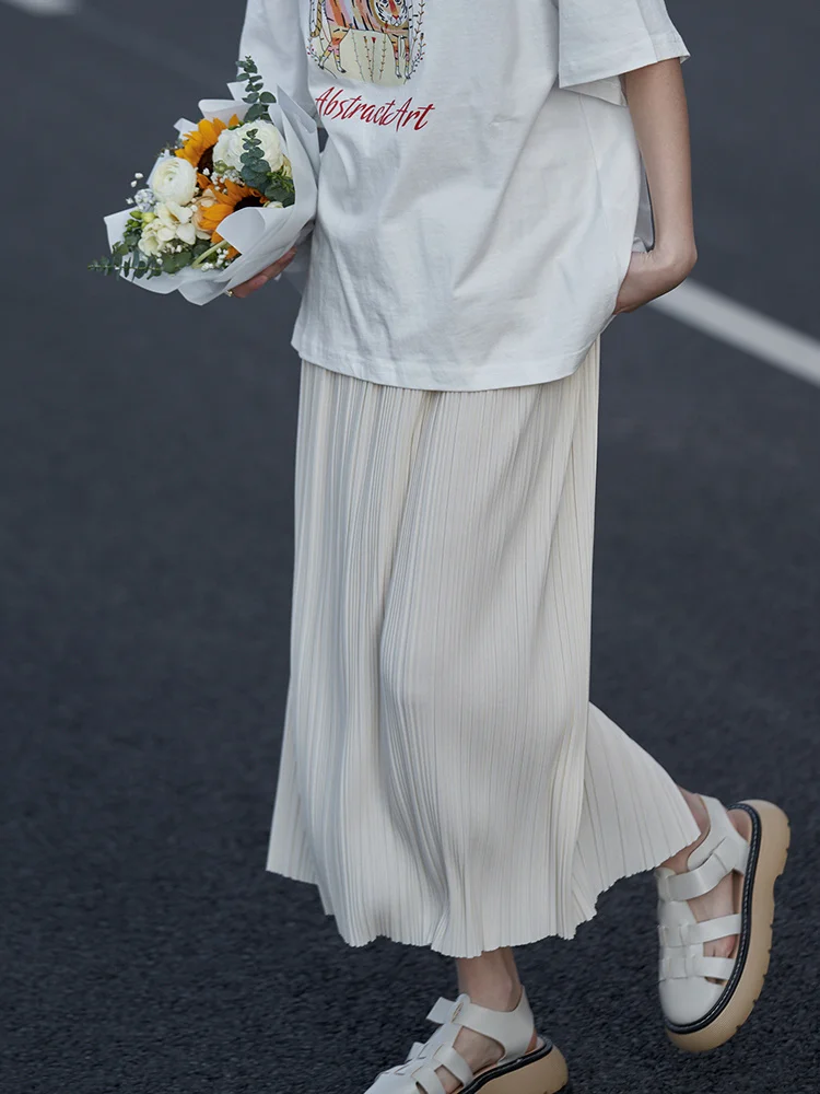 

Женская плиссированная юбка, Повседневная белая длинная юбка с высокой эластичной талией, новая модель на весну-осень 2022, M183